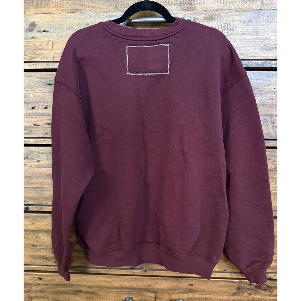 People Of Leisure Sweatshirt Womens Large Red Wine & Blue Graphic Crewneck - Picture 2 of 7